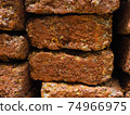 Close up the laterite stones that are overlaid in layers To wait to decorate the landscape in the historical park 74966975