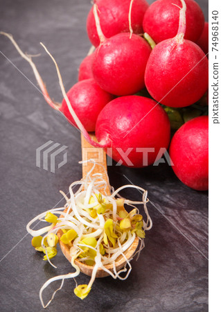 Healthy sprouted radish seeds containing vitamins and minerals 74968140