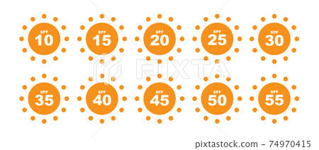 Set of SPF Protection Icons with Suns UV Block Symbols 74970415