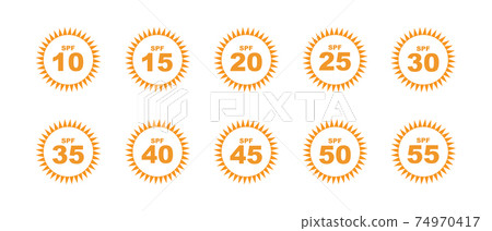 Set of SPF Protection Icons with Suns UV Block Symbols Set of SPF Protection Icons with Suns UV Block Symbols 74970417