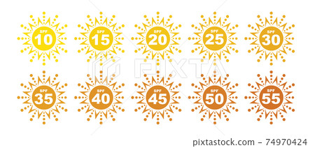 Set of SPF Protection Icons with Suns UV Block Symbols Set of SPF Protection Icons with Suns UV Block Symbols 74970424