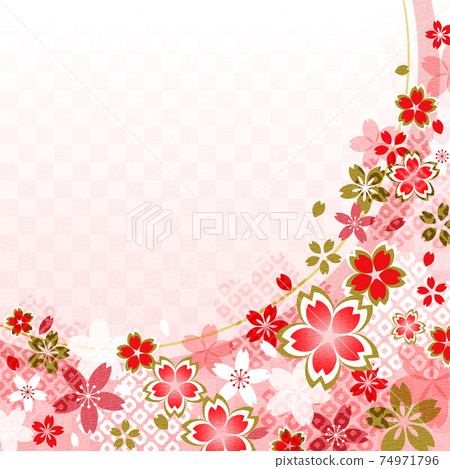 Yuzen pattern with cherry blossom motif, copy space available Yuzen pattern with cherry blossom motif, copy space available 74971796