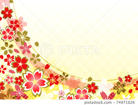 Yuzen pattern with cherry blossom motif, copy space available Yuzen pattern with cherry blossom motif, copy space available 74971826