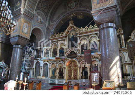You can see the iconostasis inside the Uspensky Cathedral in Katajanokka, Helsinki, Finland. You can see the iconostasis inside the Uspensky Cathedral in Katajanokka, Helsinki, Finland. 74971866