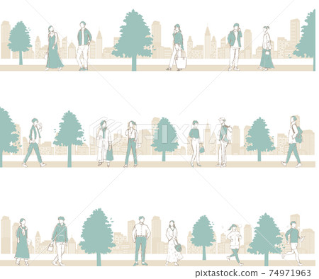 Pencil drawing, young men and women, seamless... - Stock Illustration ...
