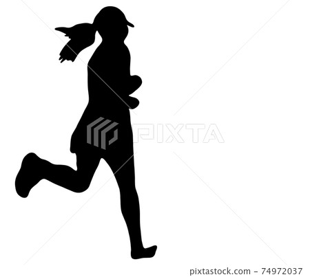 一個女人幸福地奔跑的剪影 一個女人幸福地奔跑的剪影 74972037