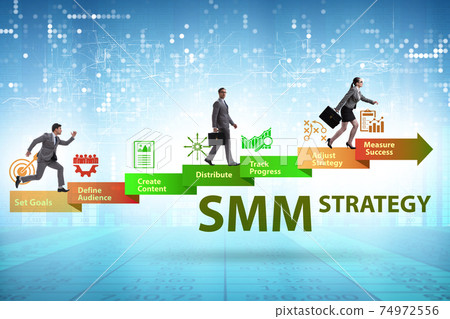 Business people in SMM concept pressing button Business people in SMM concept pressing button 74972556