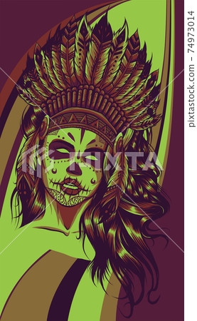 Beautiful girl in a headdress of North American Indians. Beautiful girl in a headdress of North American Indians. 74973014