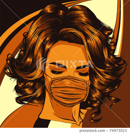 Woman wearing disposable medical surgical face mask. Vector illustration 74973023