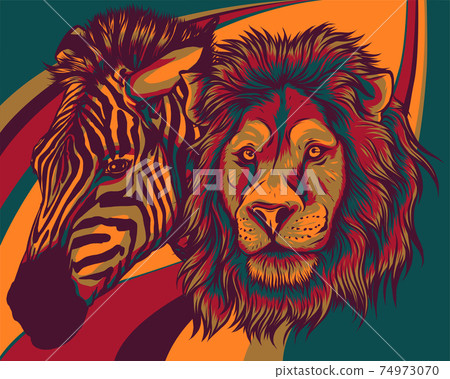 zabra and lion head vector illustration design zabra and lion head vector illustration design 74973070