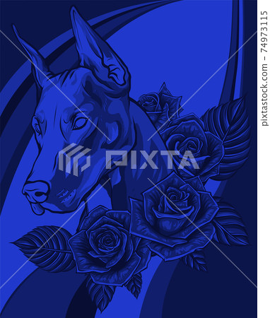 vector Dobermann dog face with red roses vector Dobermann dog face with red roses 74973115