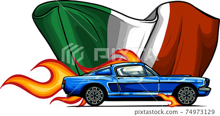 vector muscle car with flames and italian flag vector muscle car with flames and italian flag 74973129