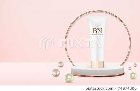 3D Realistic Cream Bottle on Pastel Background… - Stock Illustration