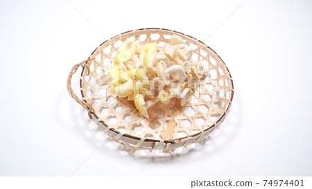Fresh Pleurotus cornucopiae white background 74974401