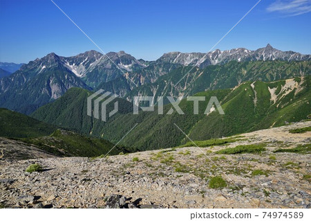 Mt. Okuhotaka and Mt. Yari from the summit of Mt. Yokodoridake 74974589