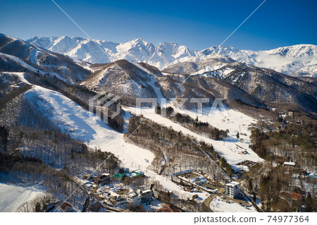 The magnificent Happoone Ski Resort and Hakuba Miyama, Hakuba Village, Nagano Prefecture (aerial view by drone) The magnificent Happoone Ski Resort and Hakuba Miyama, Hakuba Village, Nagano Prefecture (aerial view by drone) 74977364