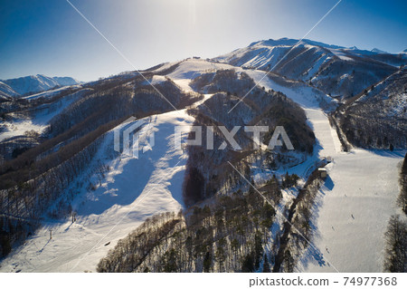 Majestic Happoone Ski Resort Hakuba Village, Nagano Prefecture (aerial view by drone) 74977368
