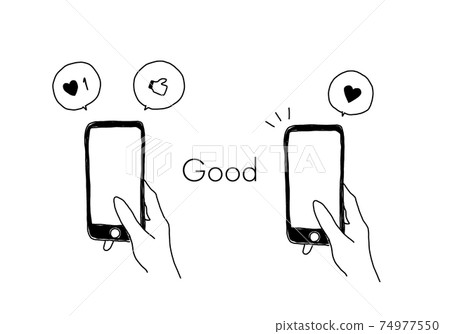 通過手持智能手機做出反應的插圖素材 74977550