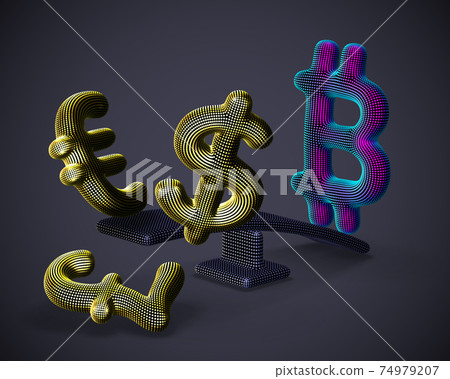 Bitcoin outweighs the dollar, euro and pound signs on a swing Bitcoin outweighs the dollar, euro and pound signs on a swing 74979207