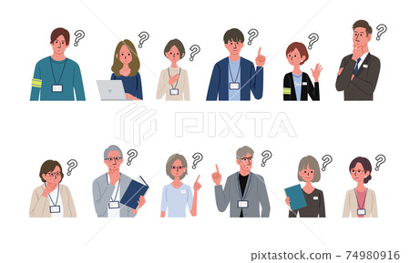 Illustrations of people thinking Multiple men and women Businessmen illustration set 74980916