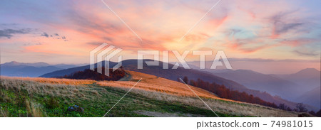 Autumn sunset mountain panorama (Carpathian, Ukraine). Autumn sunset mountain panorama (Carpathian, Ukraine). 74981015