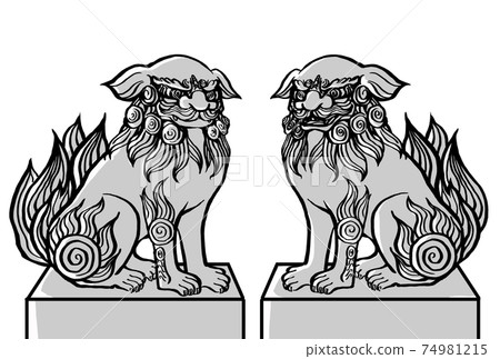 Line art illustration of guardian dog Aun 74981215