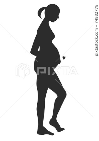 一名孕婦，行使（黑色裸體）的剪影 74982778
