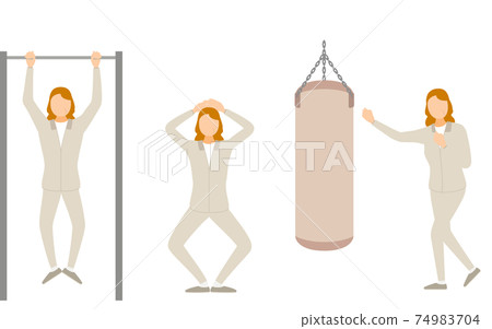 Senior woman in training wear, pose set 74983704