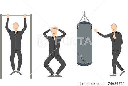 Senior man in training wear, pose set Senior man in training wear, pose set 74983711