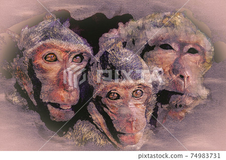 watercolor the monkeys of Wat Leu Temple Sihanoukville Cambodia watercolor the monkeys of Wat Leu Temple Sihanoukville Cambodia 74983731