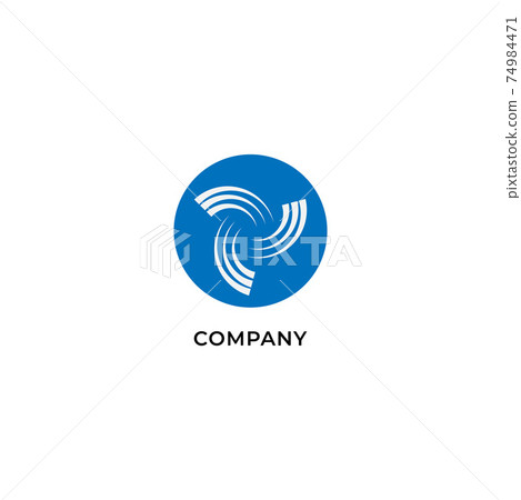 vortex illustration with blue ellipse shape behind. Logo design template. Hurricane icon. Tornado logo concept isolated on white background 74984471