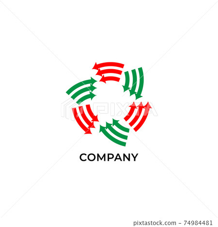 Three layers of circulation red and green arrows. Logo design template. Recycle logo concept isolated on white background 74984481
