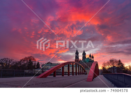 Poznan Cathedral at sunset, Poland 74984578