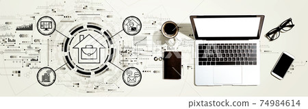 Telework theme with a laptop computer-照片素材（圖片） [74984614] - PIXTA圖庫