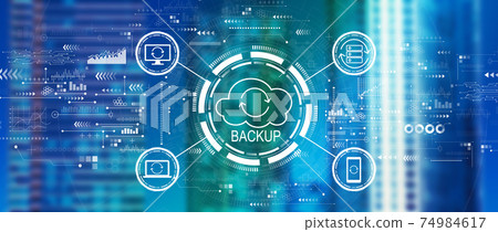 Backup concept with downtown skyline 74984617