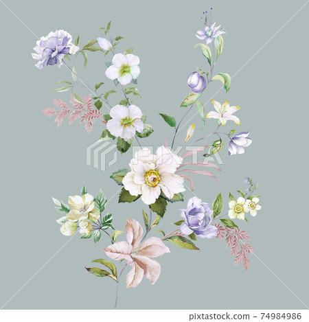 色彩豐富的花卉素材組合和設計元素 色彩豐富的花卉素材組合和設計元素 74984986