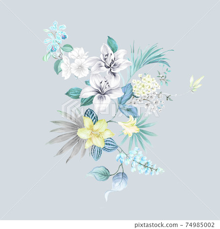 色彩豐富的花卉素材組合和設計元素 色彩豐富的花卉素材組合和設計元素 74985002