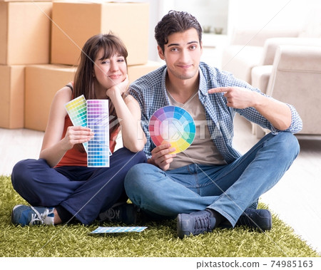 Young family planning home refurbishing 74985163