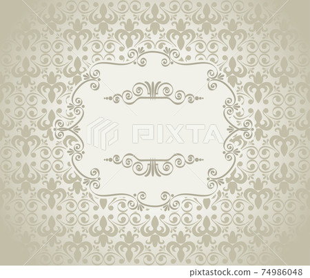 Vintage frame on damask background, vector illustration 74986048