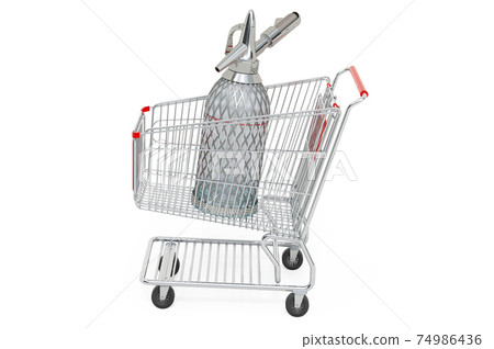 Shopping cart with siphon seltzer bottle. 3D rendering 74986436