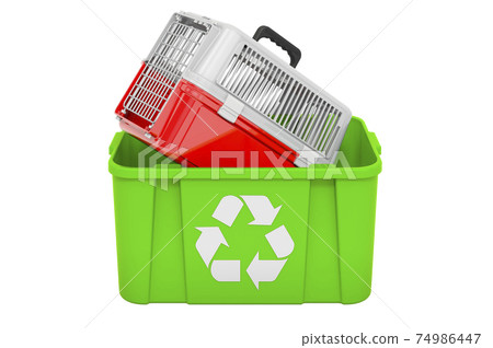 Recycling trashcan with pet carrier, 3D rendering Recycling trashcan with pet carrier, 3D rendering 74986447