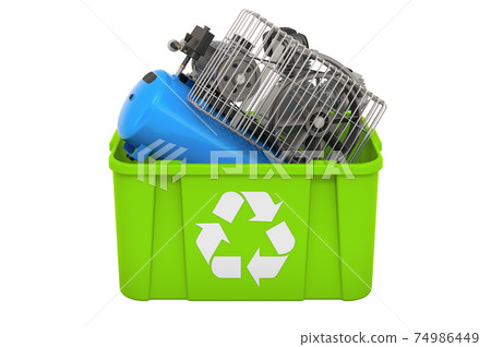Recycling trashcan with air compressor, 3D rendering Recycling trashcan with air compressor, 3D rendering 74986449