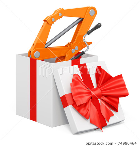 Car jack inside gift box, present concept. 3D rendering 74986464