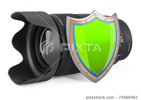 Camera lens with shield, 3D rendering 74986465