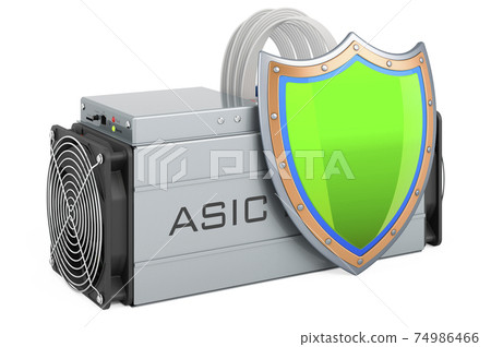 ASIC miner with shield, 3D rendering ASIC miner with shield, 3D rendering 74986466