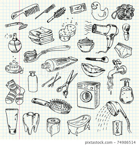 Freehand drawing hygiene and cleaning products 74986514