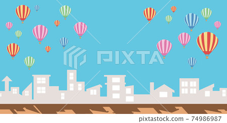 Townscape silhouette balloon blue sky Townscape silhouette balloon blue sky 74986987