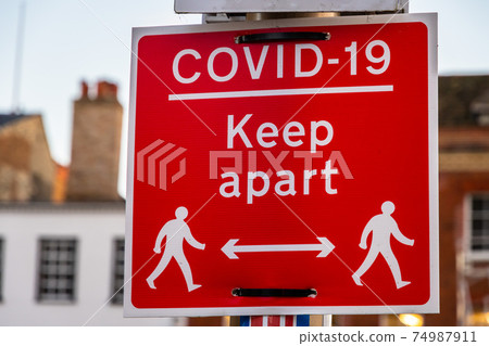 Covid-19 keep apart red sign to encourage social distancing, Cambridge 74987911