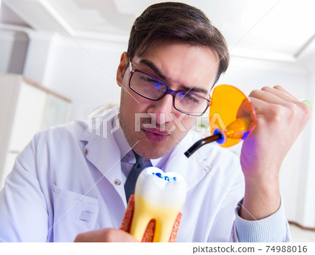 Young dentist working in the dentistry hospital Young dentist working in the dentistry hospital 74988016