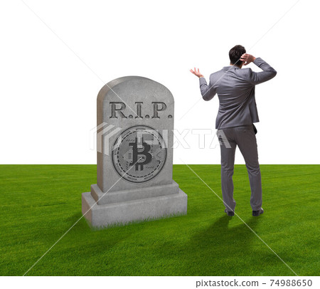 Businessman mourning the demise and death of bitcoin Businessman mourning the demise and death of bitcoin 74988650